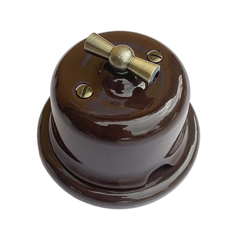 Ретро выключатель керамический SOFTY 2-клавишный с бронзовой ручкой и рамкой Choco Ретро выключатель керамический SOFTY 2-клавишный с бронзовой ручкой и рамкой Choco