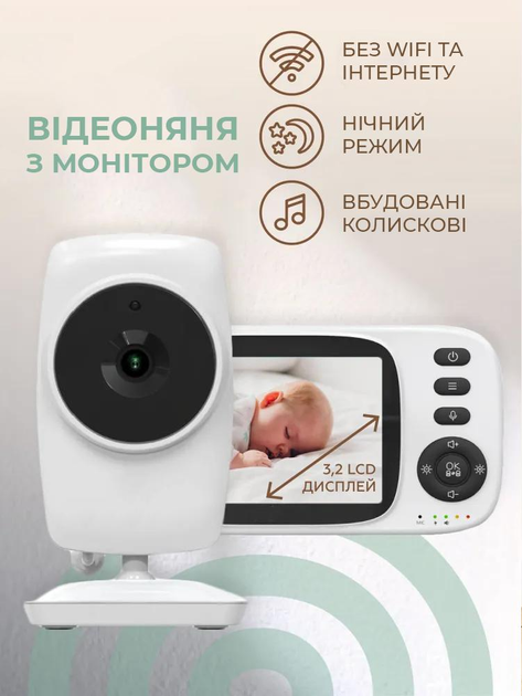 Видеоняня с дисплеем 3,2" камера/ночное видение/двухсторонний звук/датчик температуры/аккумулятор (540942604) - фото 2