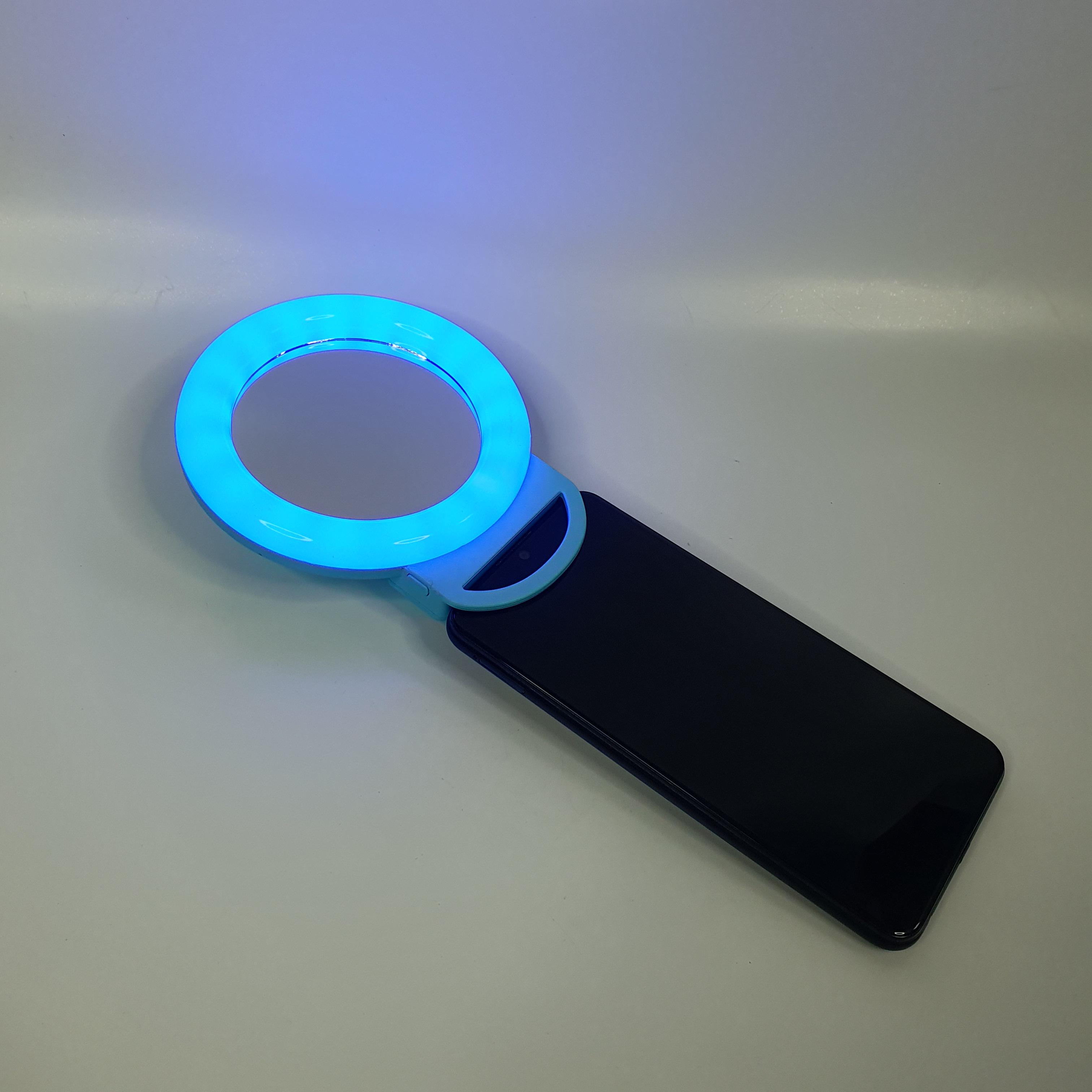 Лампа селфи кольцевая прищепка LED с зеркалом для телефона и планшета RPG 11 см (Selfie Ring Light-A4S-Blue) - фото 11