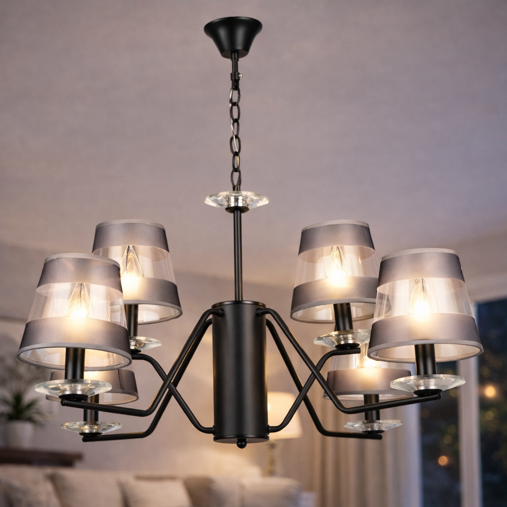 Люстра Valeso с металлическим каркасом под шесть ламп Е14 Черный (B KH2359/4+2 BK)