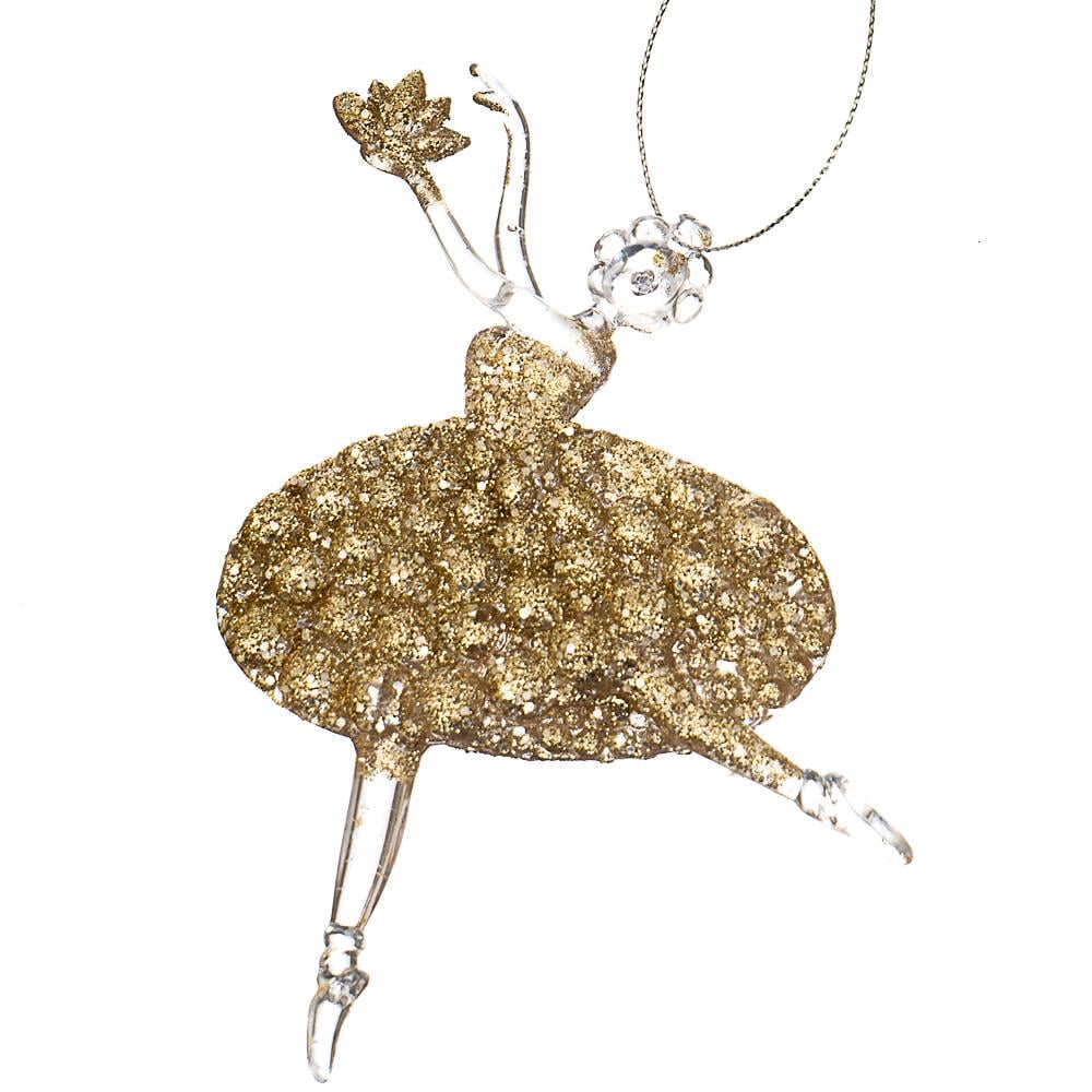 Новогодняя подвеска Elisey Золотая балерина с цветком 6 шт. (005NR/gold)