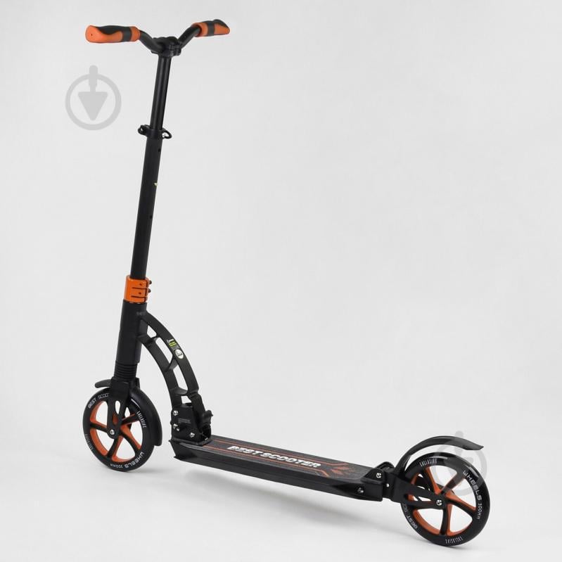 Самокат двоколісний Best Scooter з PU колесами та 2 амортизаторами Black/Orange (100075) - фото 6