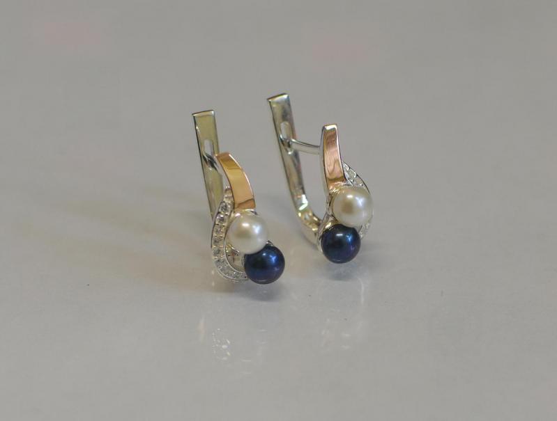 Серебряные серьги Sil с жемчугом 109s-1 Синий/Белый (Sil-909)