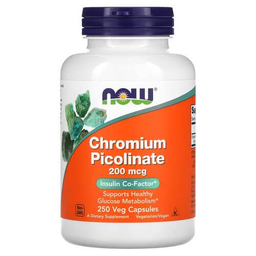 Хром NOW Chromium Picolinate 200 mcg 250 вегетарианских капс. (NOW-01422)
