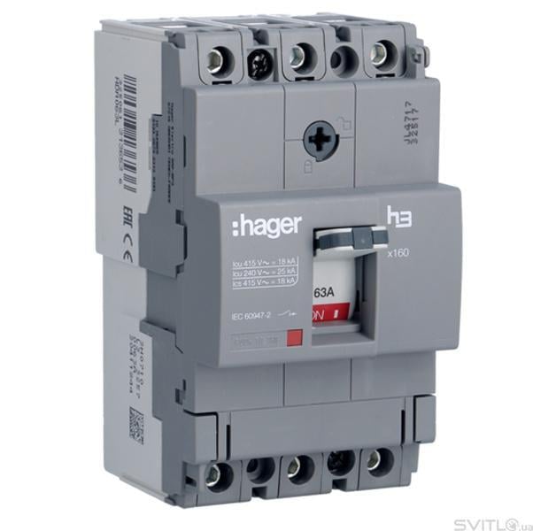 Автоматический выключатель корпусной Hager HDA063L 160 3-полюсы 18kA 63A (00000045868)