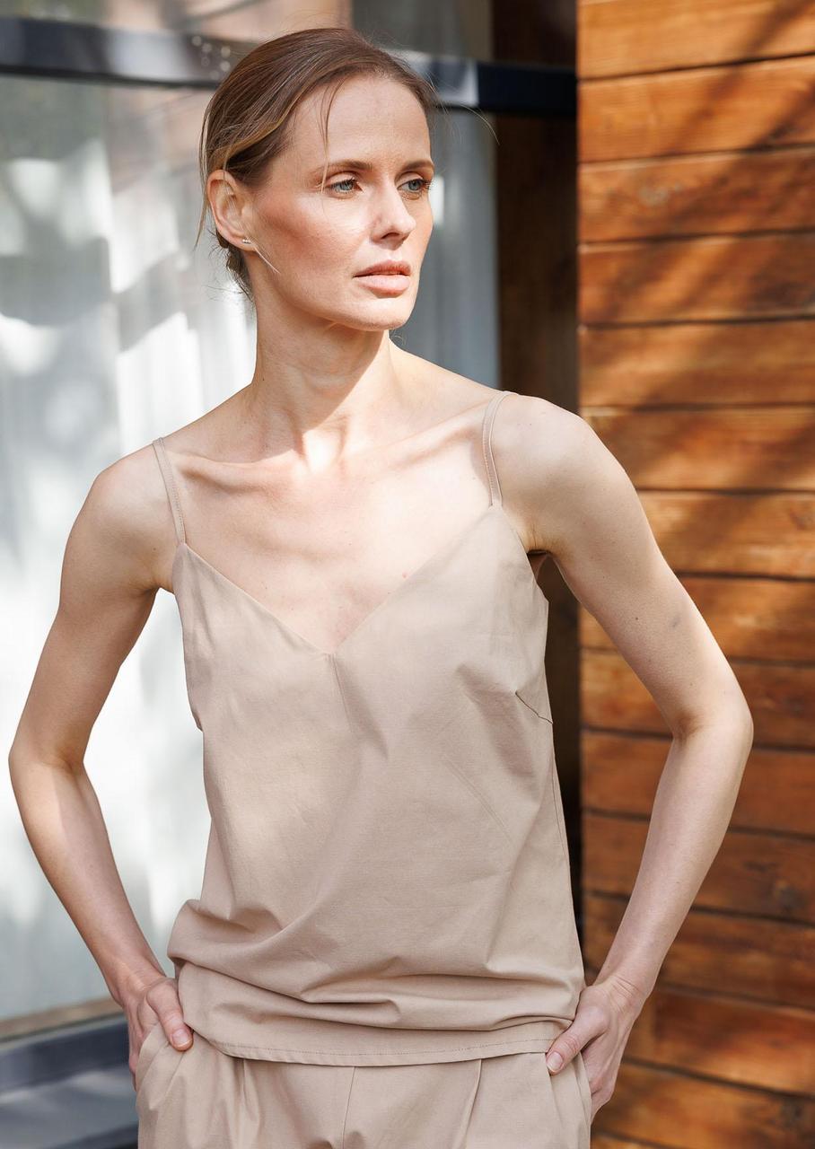 Костюм женский Leinle майка на тонких бретелях/шорты с высокой посадкой XXL Бежевый (1504/69022+1529/69022)