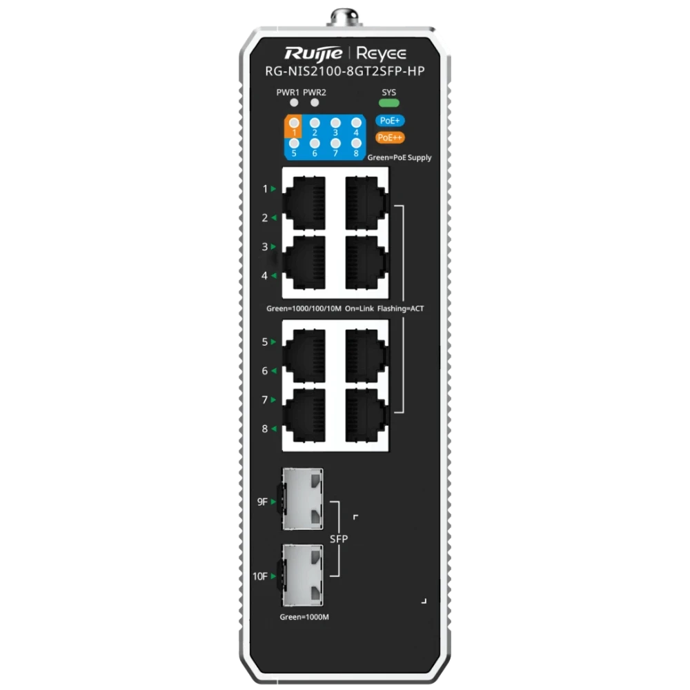 Комутатор 10 портів керований Ruijie Reyee RG-NIS2100-8GT2SFP-HP PoE++ (3020630258)