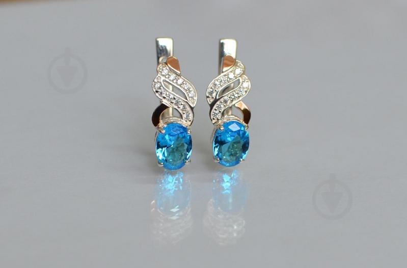 Серебряные серьги Sil с золотыми накладками 117s-4 Аквамарин (Sil-762)
