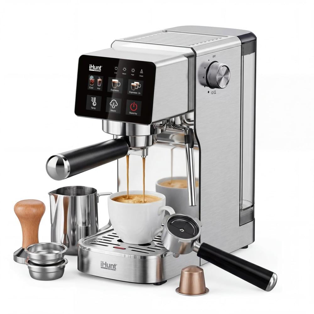 Кофеварка рожковая iHunt BRO Barista Flex 5в1 19 бар/1350 Вт Thermoblock сенсорное управление/капучинатор/резервуар 1,2 л (05006)