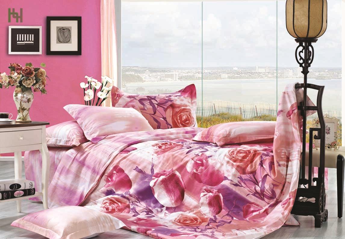 Комплект постельного белья Zastelli HY-12042 Сатин евро 200х220 Розовый