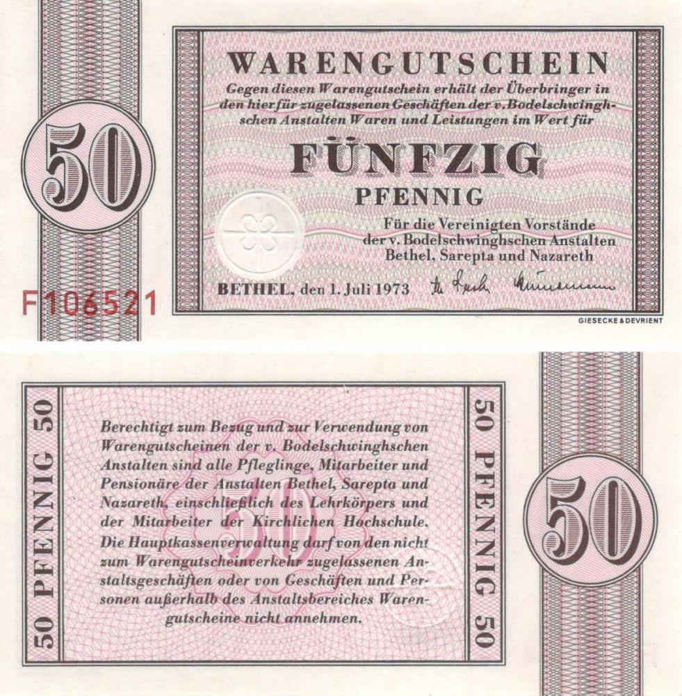Коллекционная банкнота Германия 50 пфенниг 1973 UNC (Б09118)