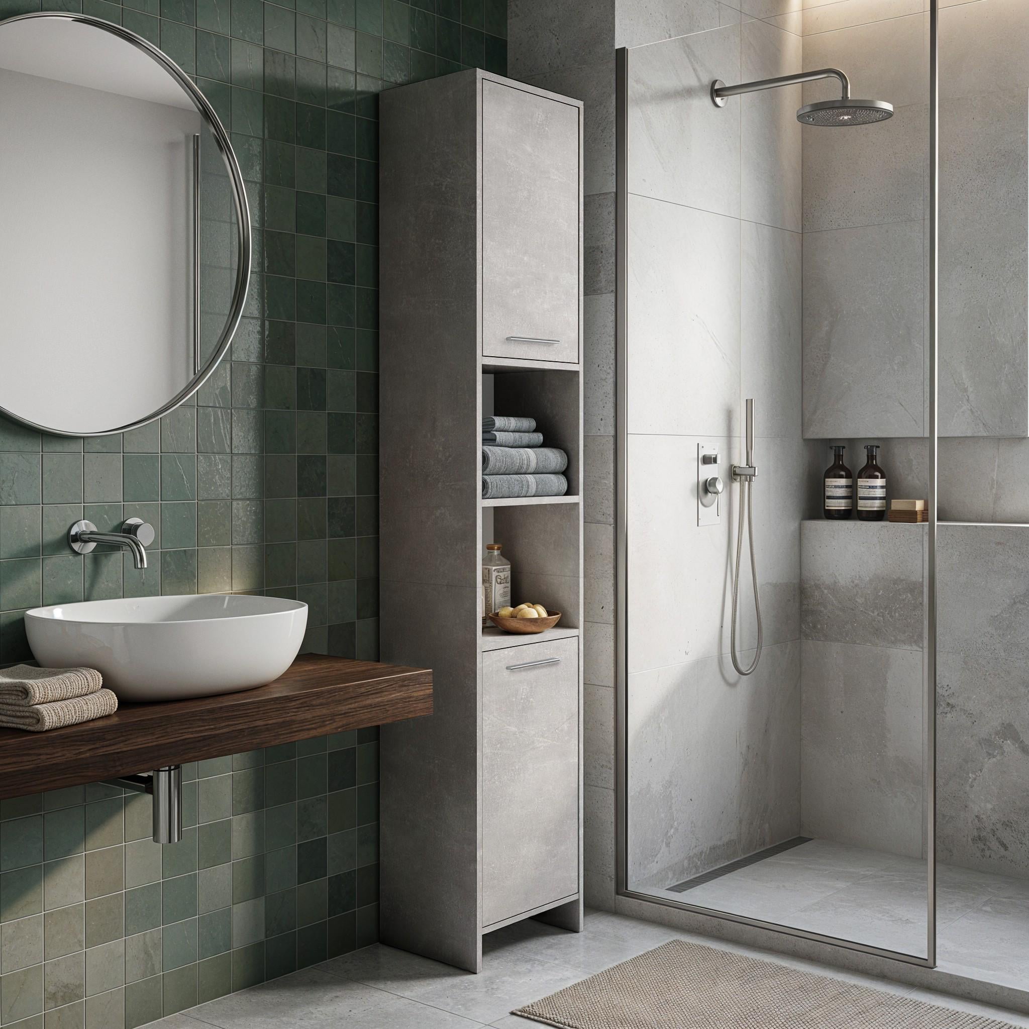 Шафа-пенал для ванної з дверцятами та полицями GT-5 300х300х1900 мм Бетон