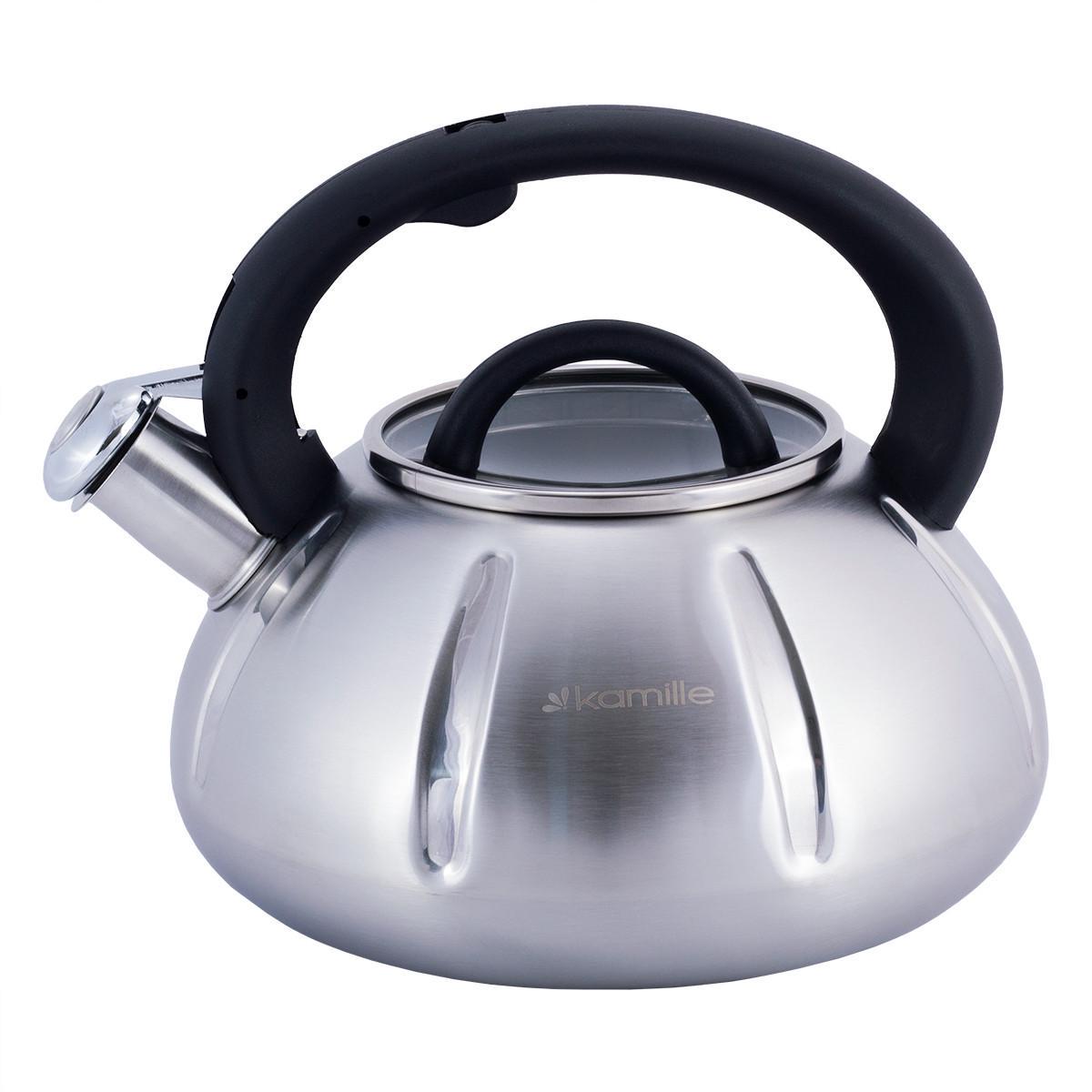 Чайник зі свистком Kamille KM-0671А із нержавіючої сталі та скляною кришкою 3 л Сталевий/Чорний (150-84-0671А) - фото 8