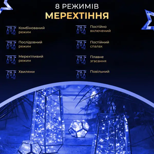 Гірлянда нитка зелена для декору GarlandoPro Роса з пультом від мережі 500 LED 50 м Синій (147-107-500L50MGBL) - фото 11