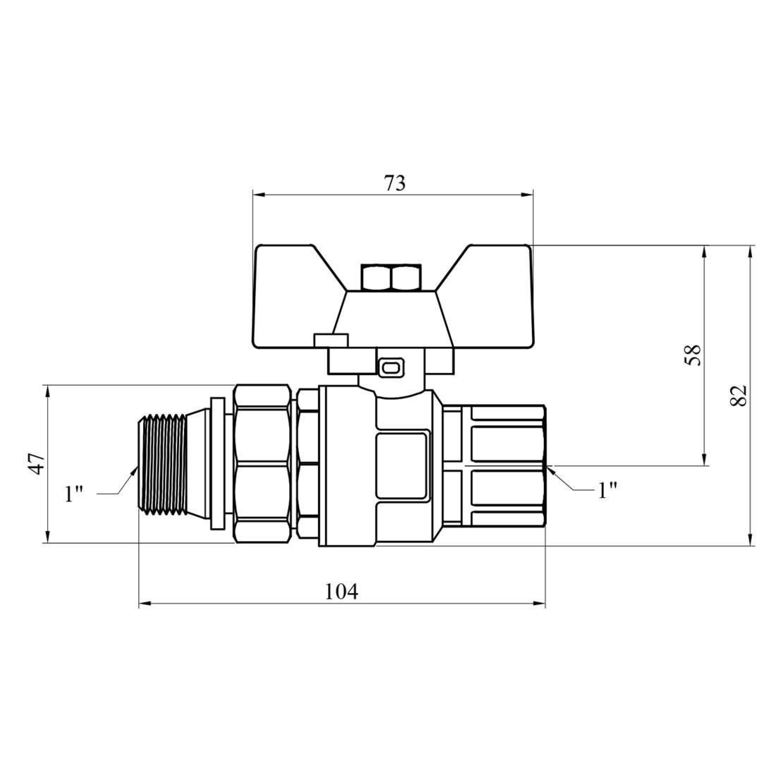 Кран-американка кульовий прямий Kroner ВЗ PN40 1" метелик/нікельований (CV033222) - фото 2 Кран-американка кульовий прямий Kroner ВЗ PN40 1" метелик/нікельований (CV033222) - фото 2