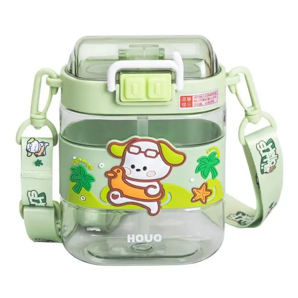 Бутылка для воды детская с трубочкой и ремешком HP-14-36GR 15 см 560 мл Зеленый (A-033924)