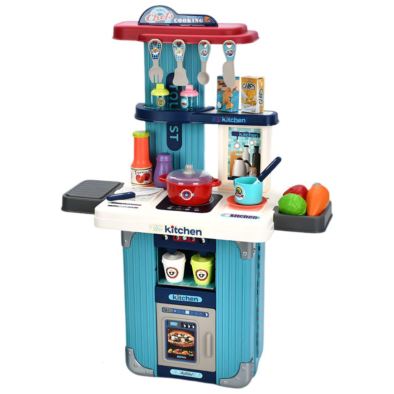 Детская кухня 3в1 со светом и звуком с духовкой и посудой Синий Детская кухня 3в1 со светом и звуком с духовкой и посудой Синий
