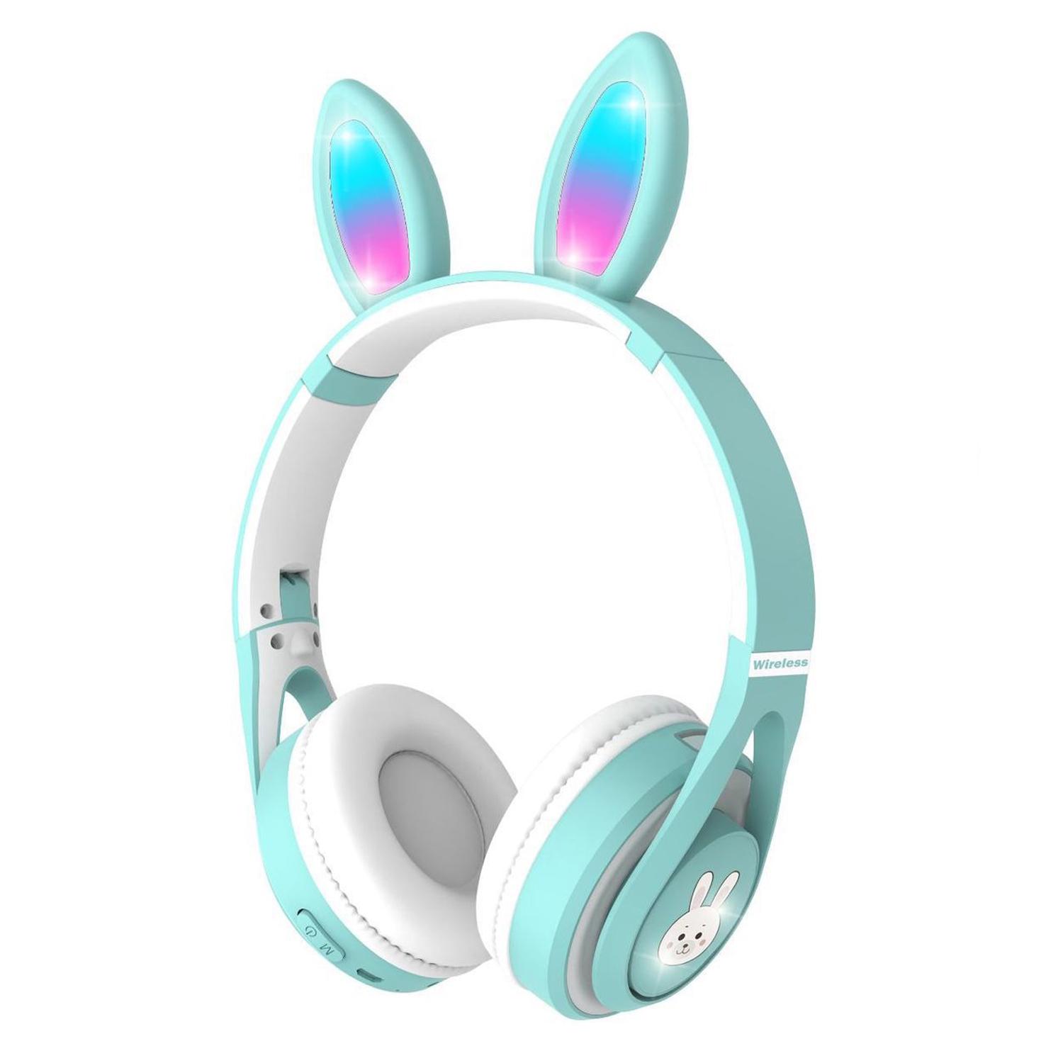 Наушники детские Заячьи Ушки 15ME Bluetooth с подсветкой и плеером Light-blue (e95758f7)