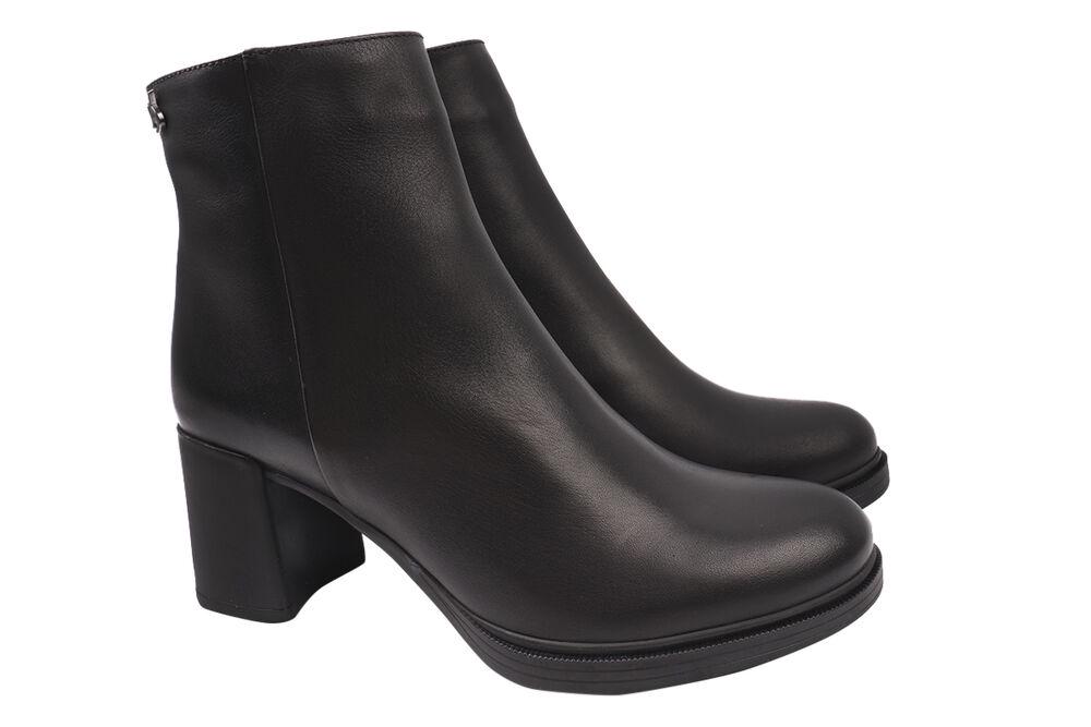 Ботильоны женские Damlax из кожи высокие на большом каблуке р. 40 Черный (52-20DH)