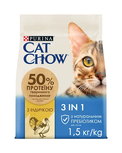 Корм сухий для котів Cat Chow Feline 3in1 з індичкою 1,5 кг (23737823)