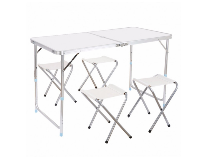 Столик для пікніка з 4 стільцями у валізі Білий (ДМ4)