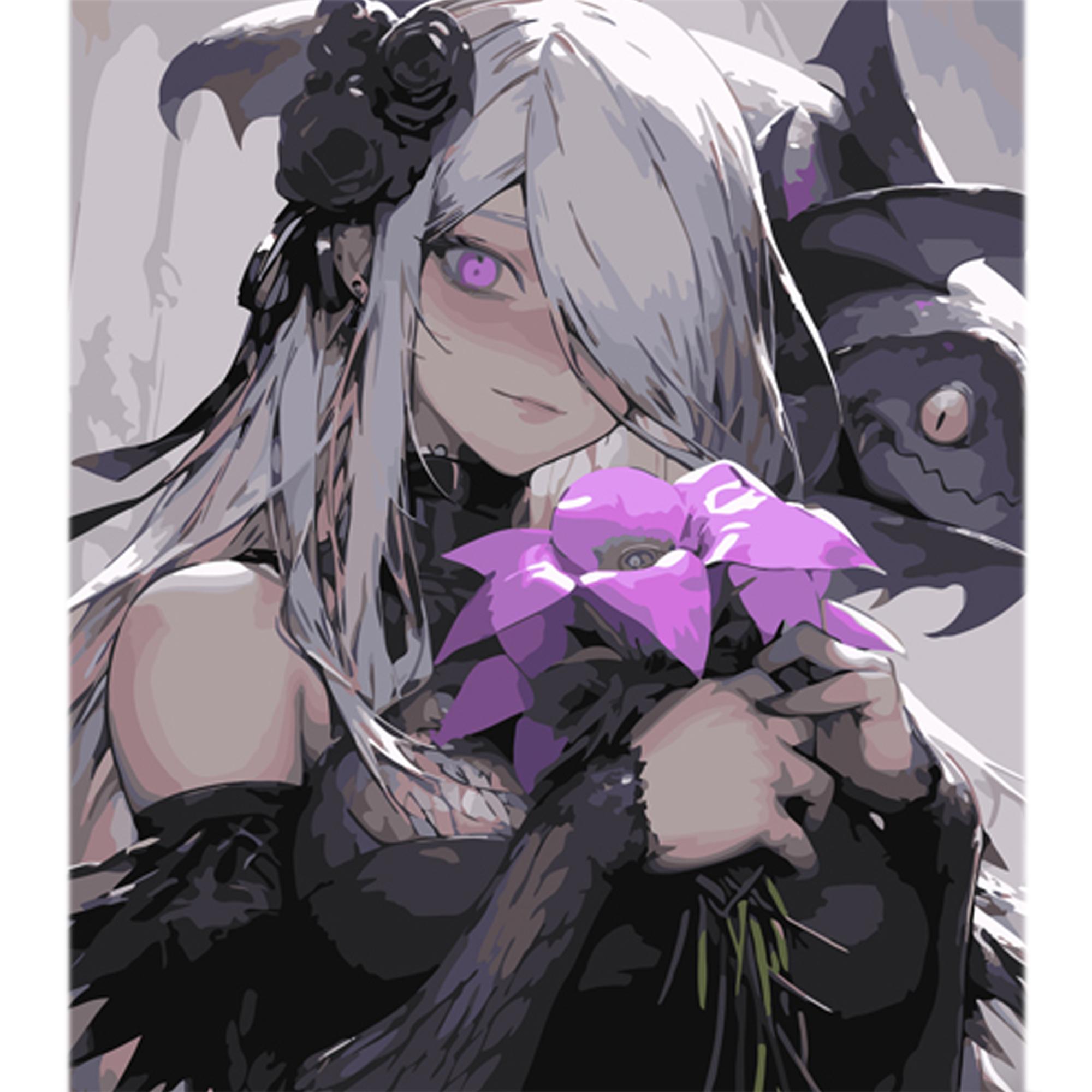 Картина по номерам Strateg Аниме девочка с цветком на цветном фоне 40x50 см (MZ017)