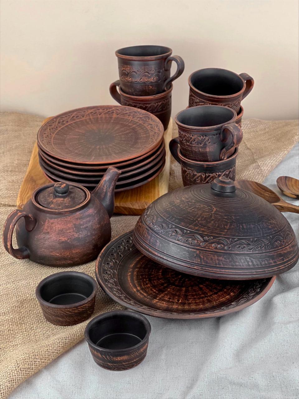 Набор керамической глиняной посуды для блинов декор на 6 человек (3101-1)