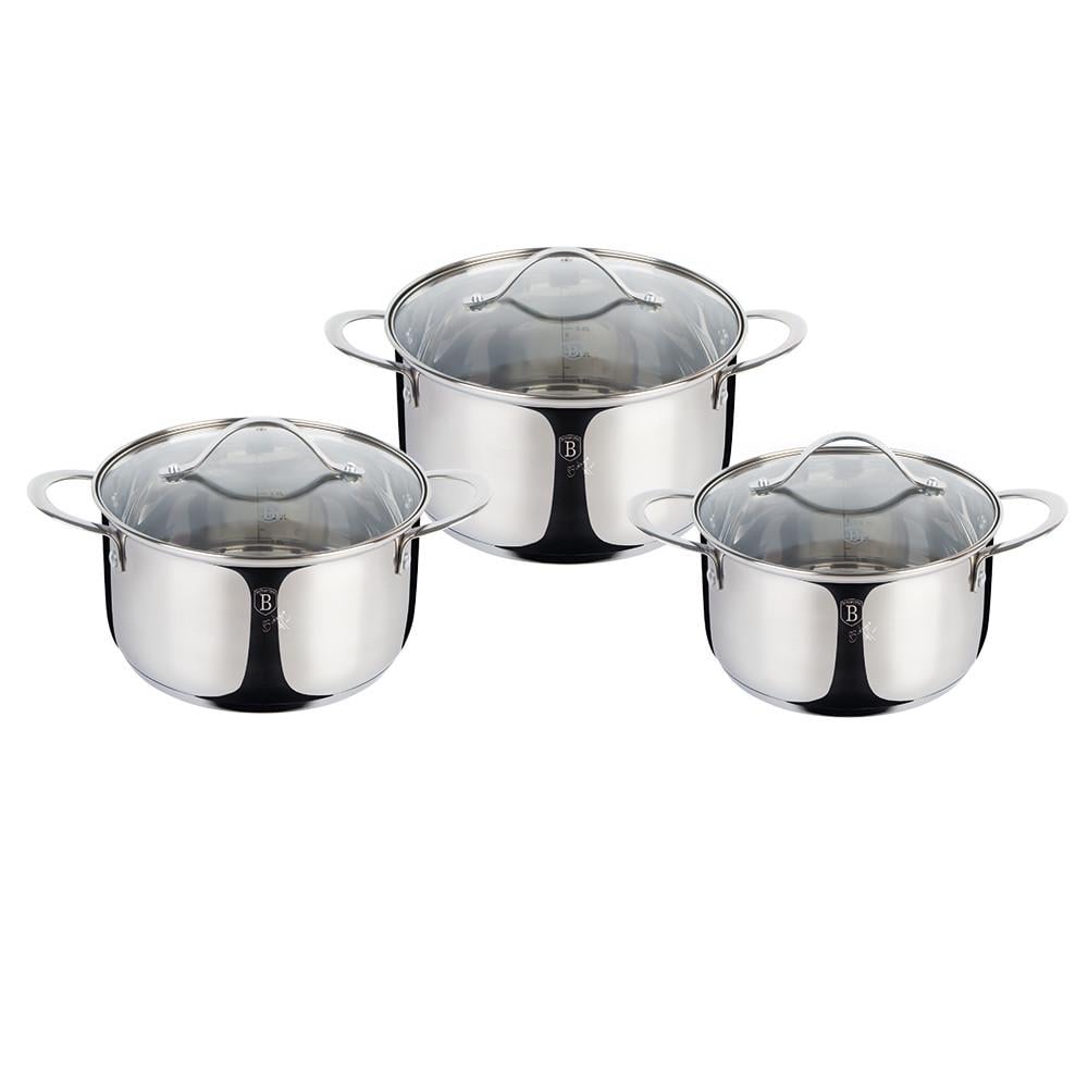 Набір посуду Berlinger Haus Silver Jewellery Collection з нержавіючої сталі 6 предметів з кришками і мірною шкалою для будь-яких плит (2529782668)