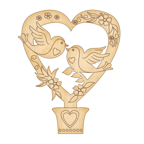 Заготовка из фанеры №111 Птички в сердце (5561)