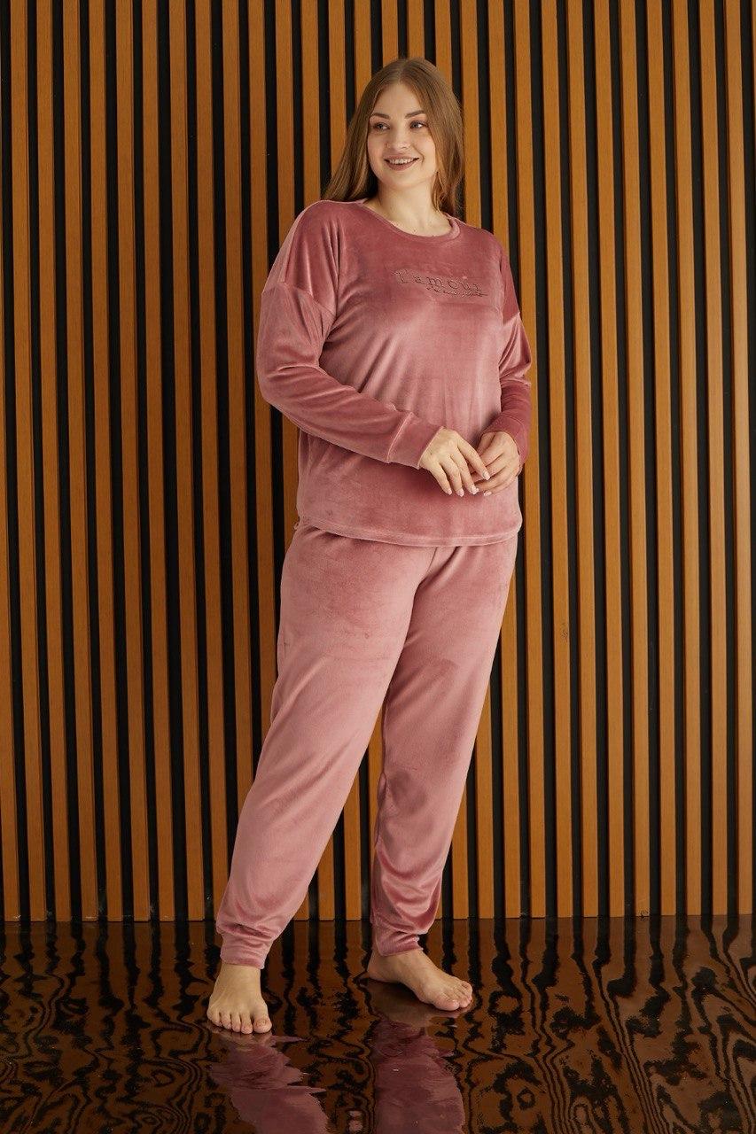 Пижама-костюм женская из велюра 4XL Темная пудра (PJ4220-11)