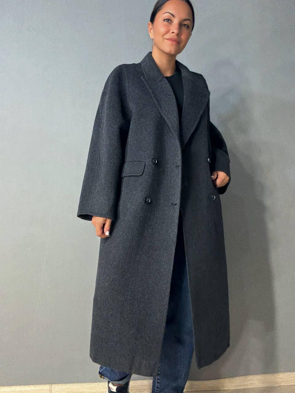 Пальто женское LADY YEP 85098 длинное оверсайз шерстяное двубортное S Темно-серый (5119)