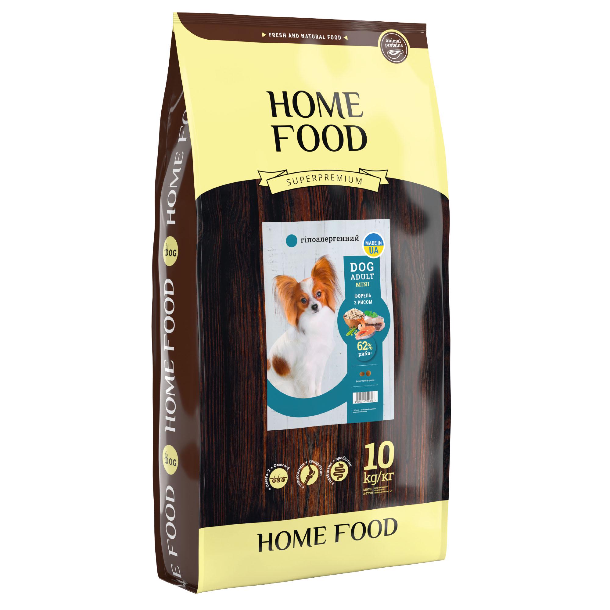 Гипоаллергенный сухой корм HOME FOOD для взрослых собак мелких пород "Форель с рисом" 10 кг - фото 1 Гипоаллергенный сухой корм HOME FOOD для взрослых собак мелких пород "Форель с рисом" 10 кг - фото 1