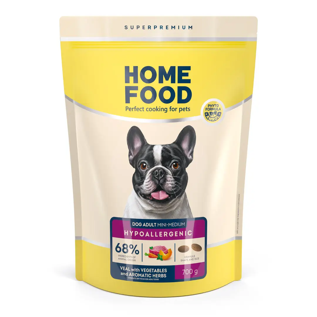 Корм сухий гіпоалергенний для собак малих та середніх порід Home Food з телятиною/овочами та травами 700 г (337)