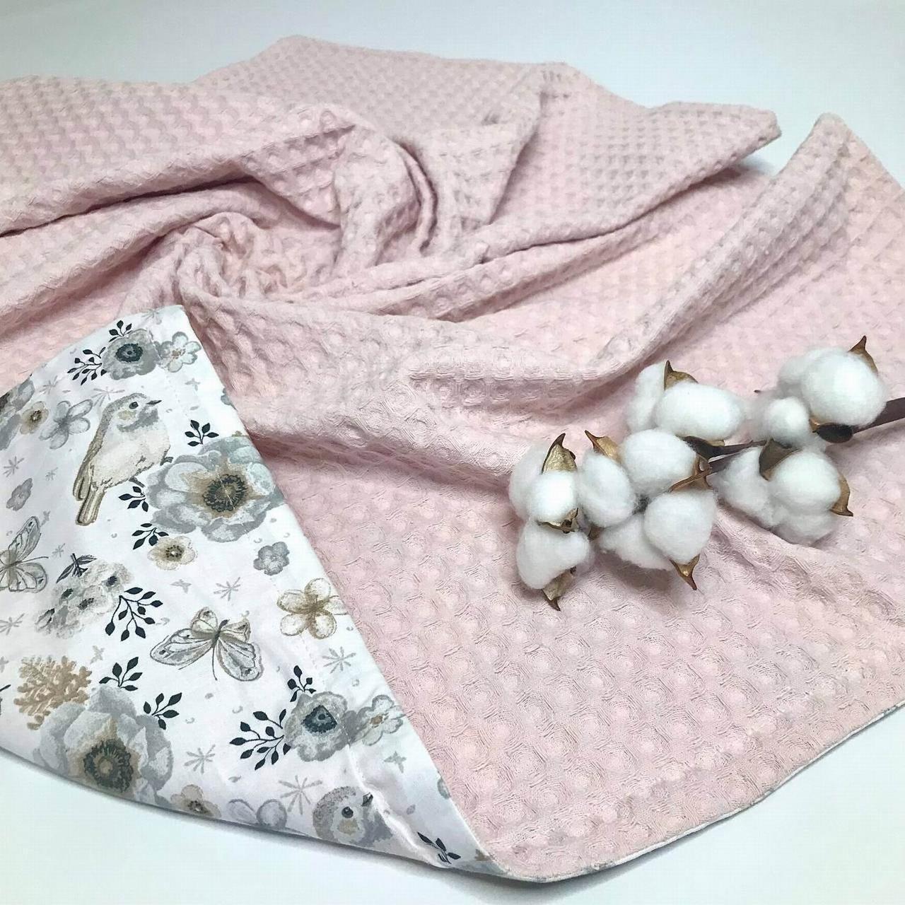 Плед детский Penetka Серые птички вафельное полотно/хлопок 100x80 см Розовый (6489.100.80.6)