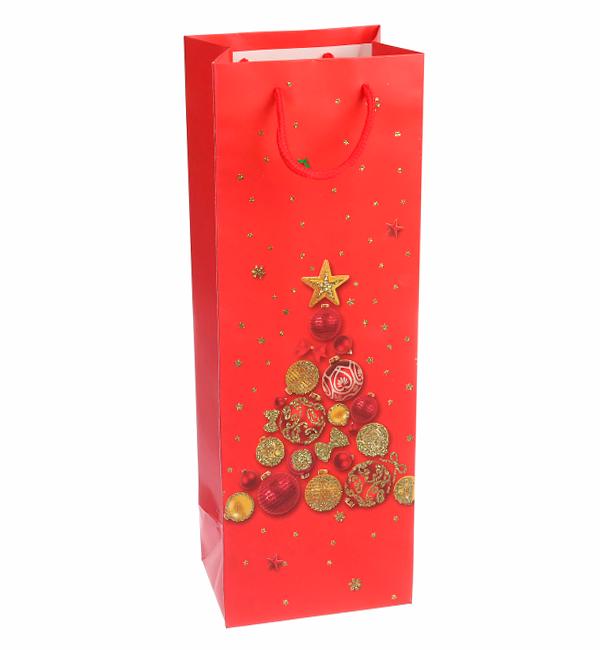 Новогодний пакет Christmas tree ламинированный картон 12x35x9 см