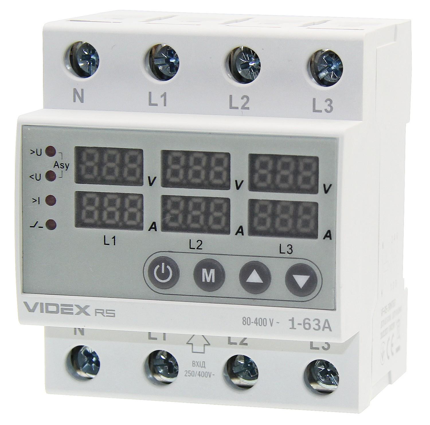 Реле контролю напруги та струму Videx Resist трифазне 145-300 В 1-63 A (VF-RS-3RNT63) - фото 4