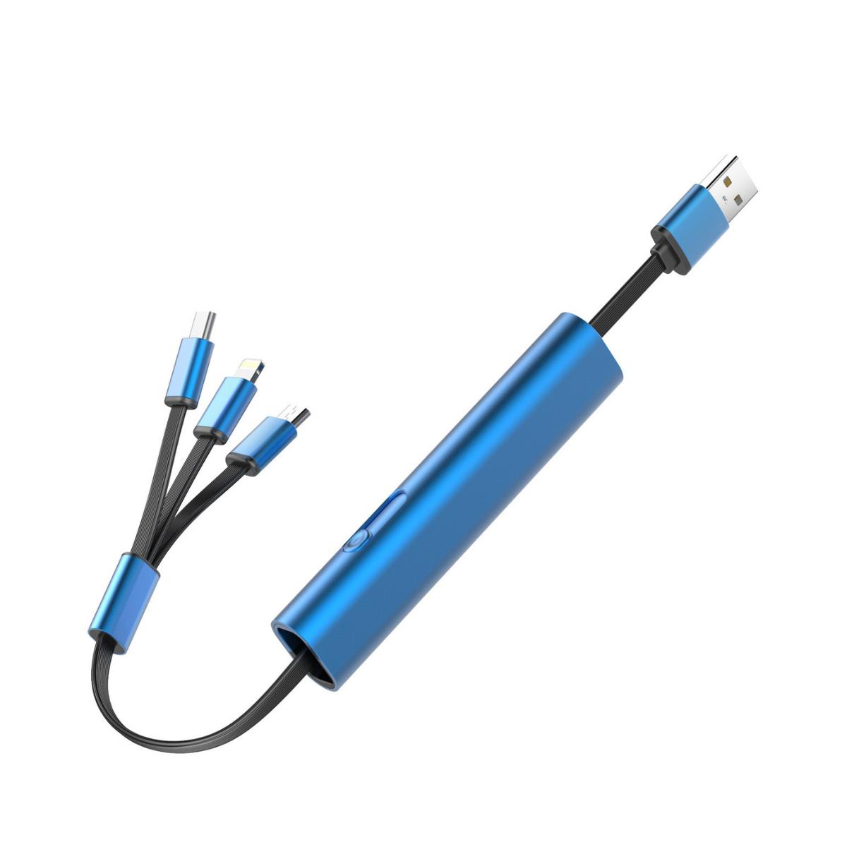 USB-кабель TrinyCable 3в1 выдвижной USB-A-Type-C Lightning Micro USB Синий (2210)