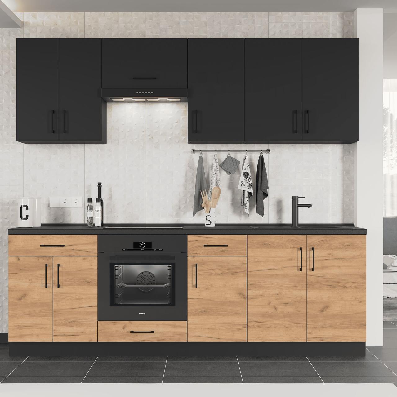 Комплект кухни К-7 Эверест Оптима со столешницей 2,4 м Антрацит/Крафт золотой (ЕК-25031)