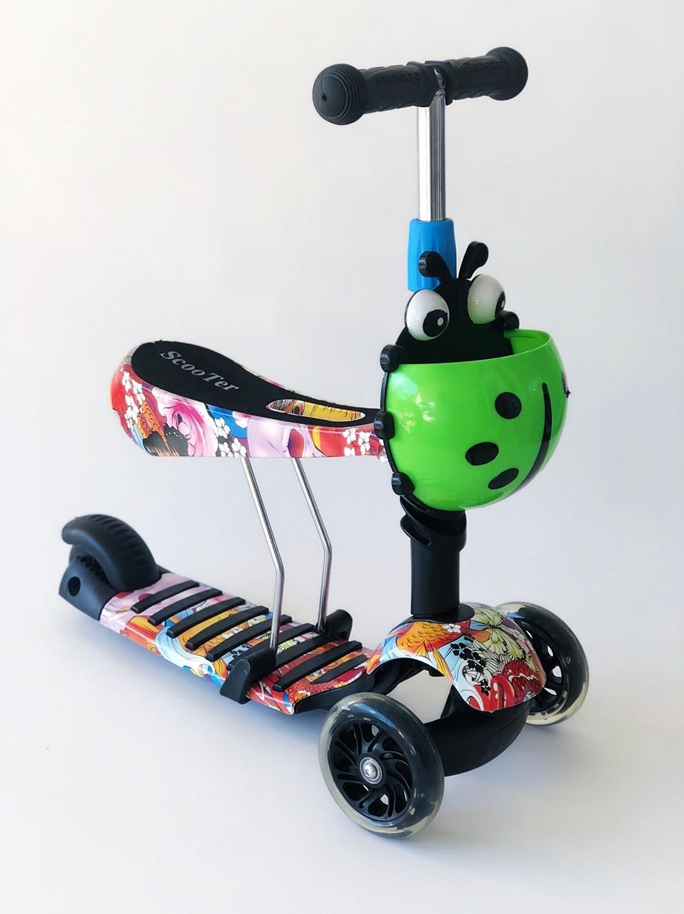 Самокат-беговел 2в1 Scooter Pro PP3 Божья Коровка Черный с зеленым