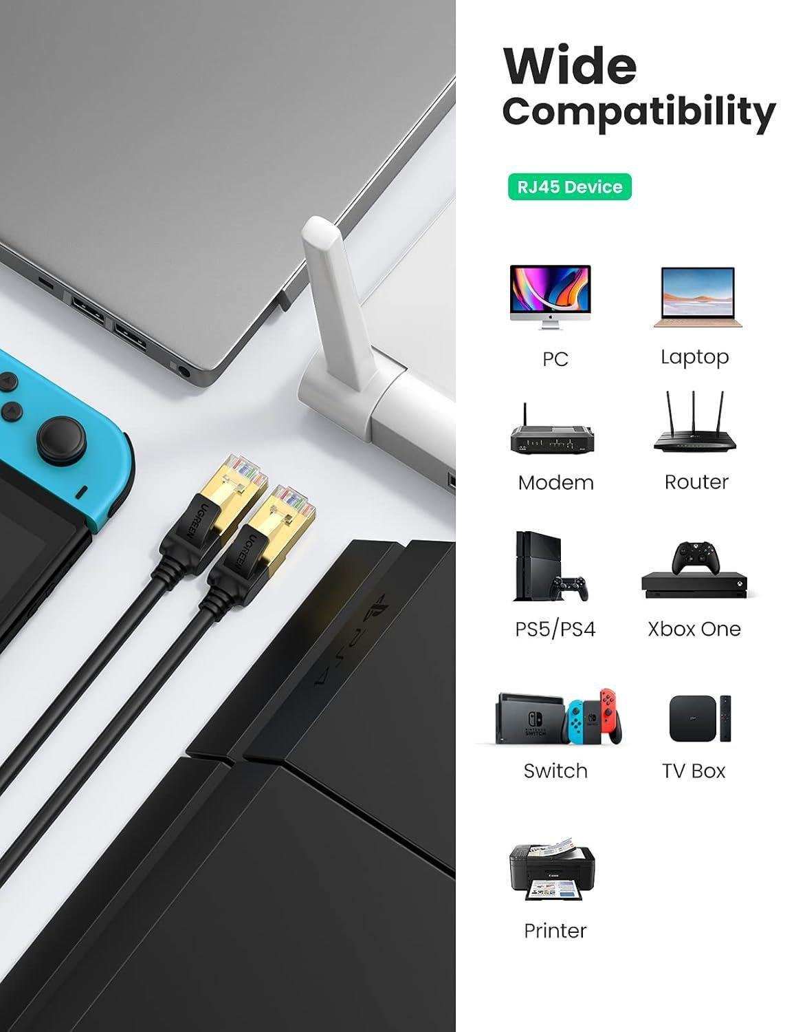 Інтернет-кабель UGREEN Cat.7 F/FTP 10 Гбіт/с 600 МГц Lan RJ45 RJ 45 0,5 м Чорний (11229) - фото 2 Інтернет-кабель UGREEN Cat.7 F/FTP 10 Гбіт/с 600 МГц Lan RJ45 RJ 45 0,5 м Чорний (11229) - фото 2