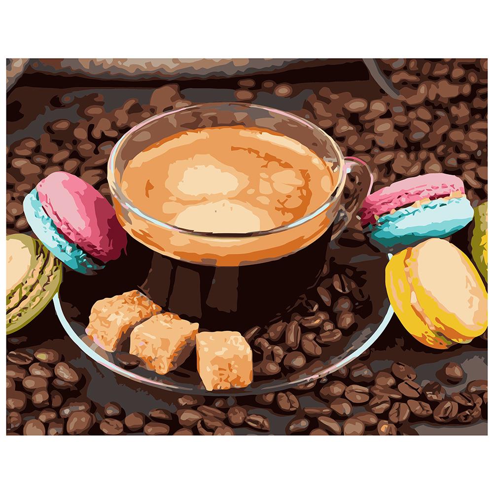 Картина по номерам Strateg Премиум Кофе с макарунами с лаком 40х50 см (VA-1217)
