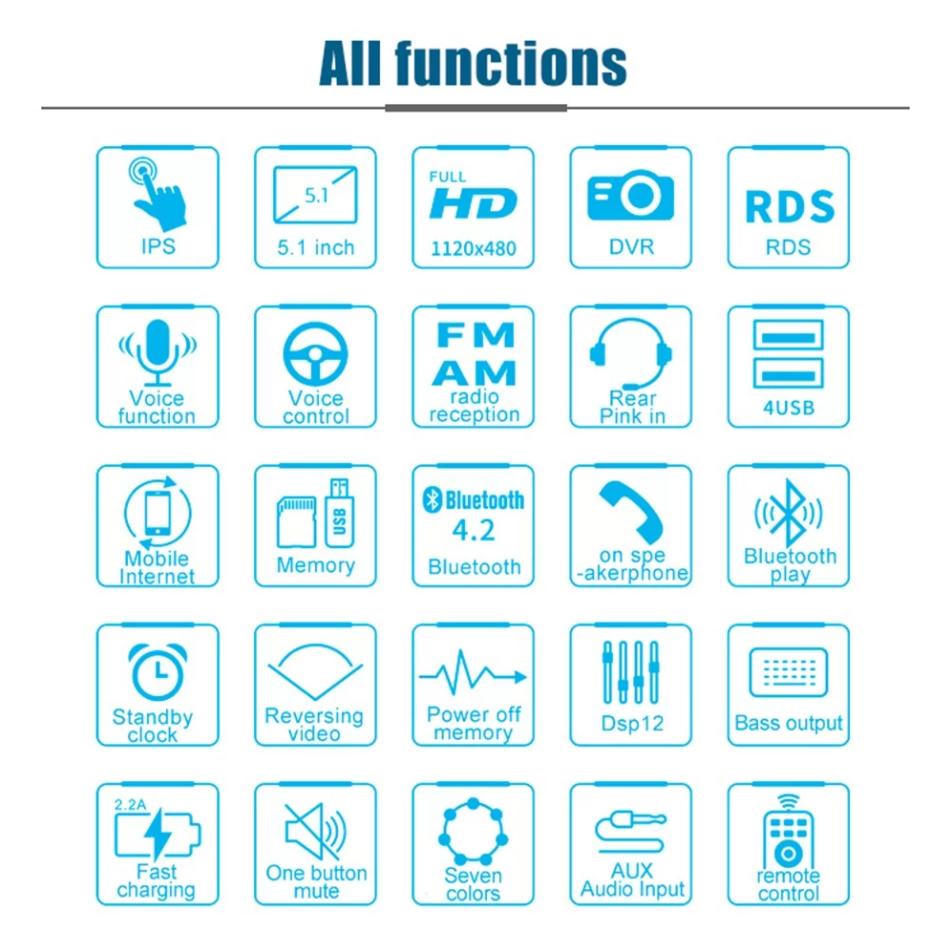 Автомагнітола 1-DIN 5.1" Mp5 4x USB/Bluetooth/MicroSD/FM/ реєстратор та 2 пульти в комплекті - фото 13