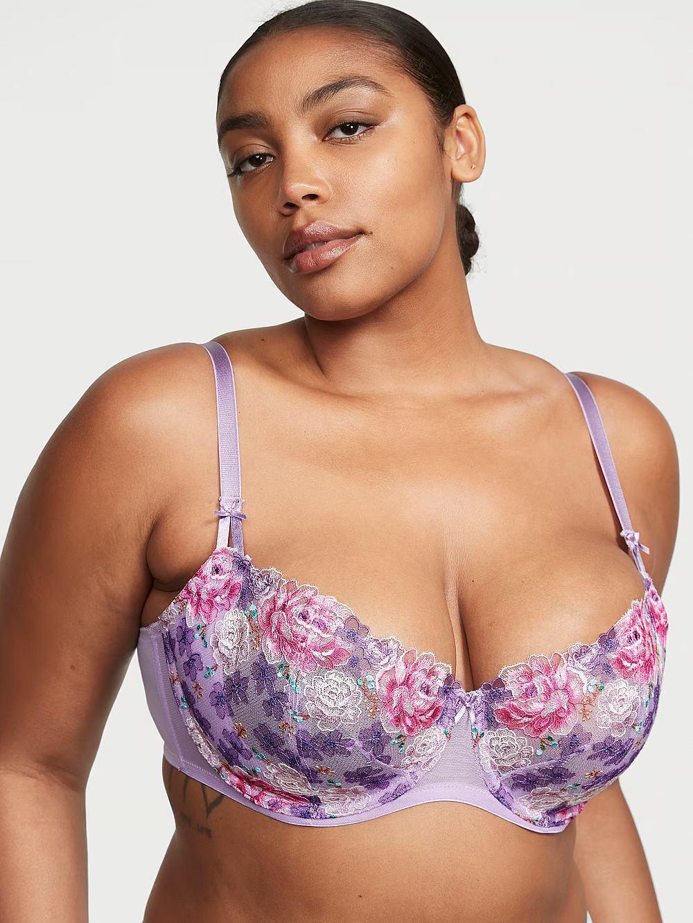 Бюстгальтер мереживний без пуш ап Victoria's Secret Dream Angels Wicked Unlined Floral Embroidery Balconette Bra 70B Фіолетовий (21900336)