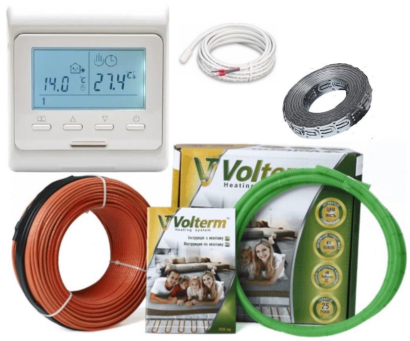 Нагревательный кабель Volterm 7,6 м²-9,5 м²/1350 Вт 76 м/18 Вт/м с программируемым терморегулятором E51