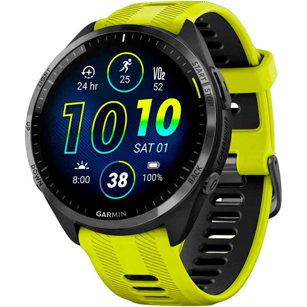 Смарт-годинник Garmin Forerunner 965 Carbon Gray DLC Titanium Bezel with Black Case and Amp Yellow/Black Silicone Band (010-02809-02/12)