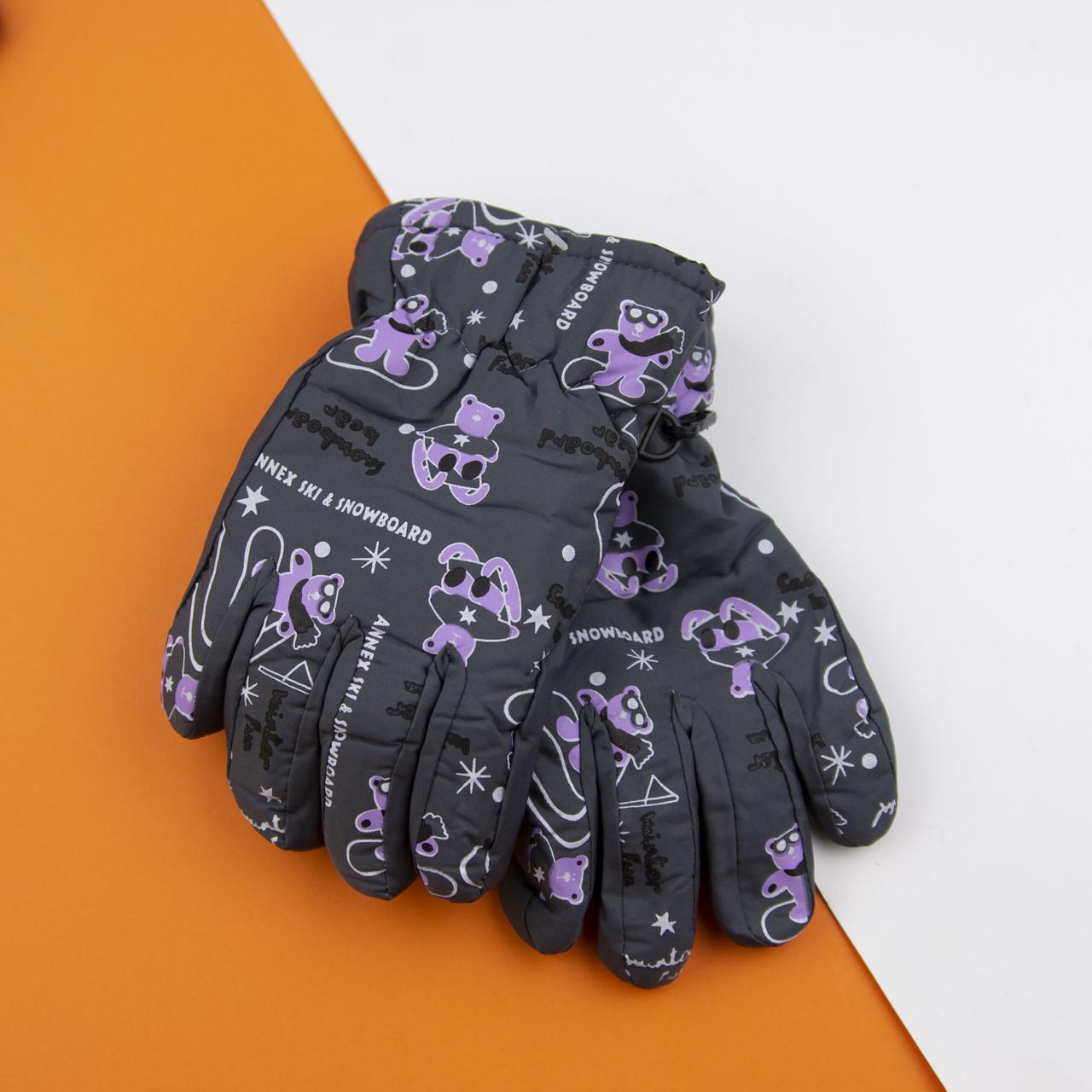 Перчатки болоневые лыжные подростковые с мишками Серый (22-12-55) Перчатки болоневые лыжные подростковые с мишками Серый (22-12-55)