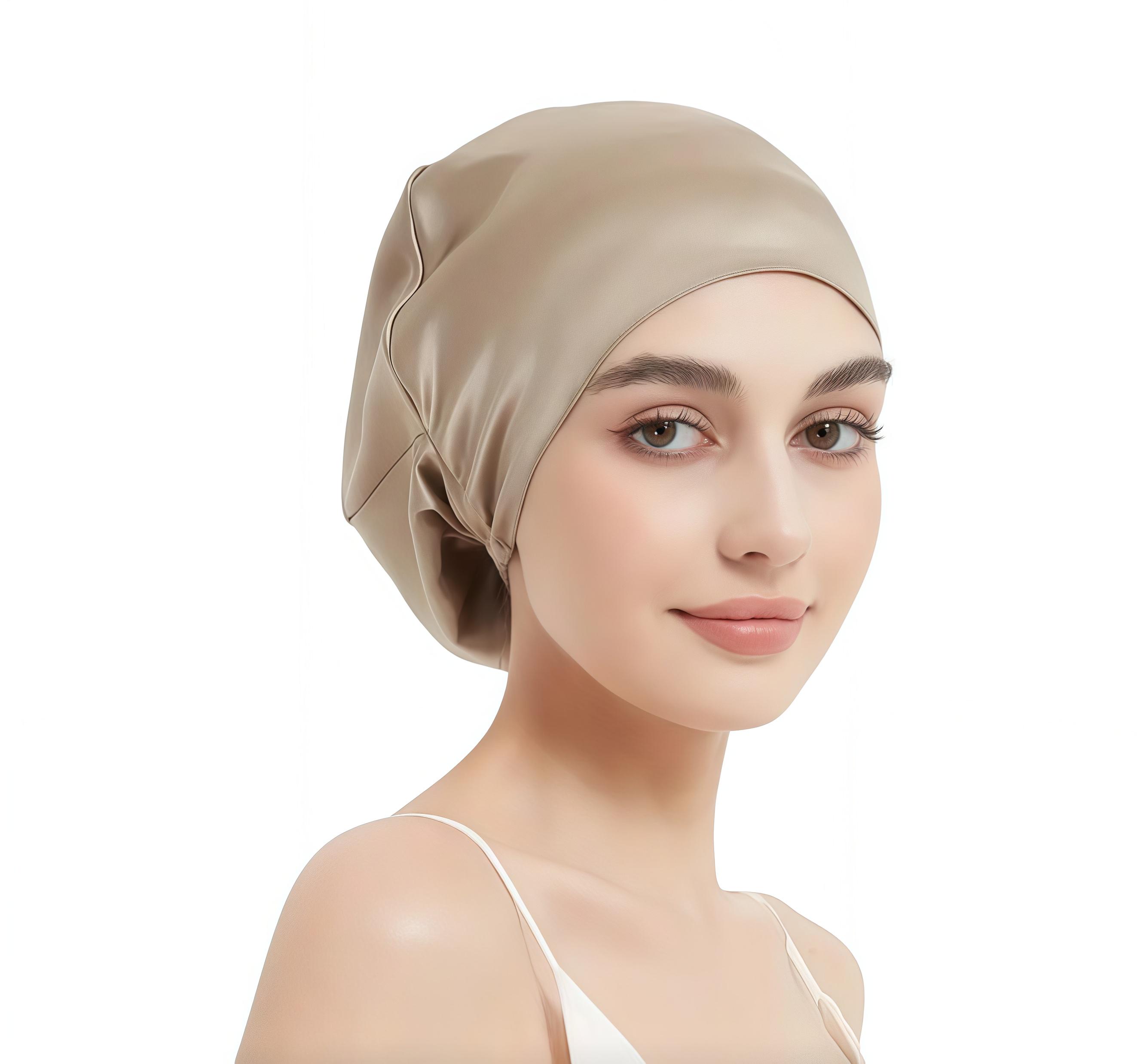 Шапочка шелковая ночная для сохранения прически Бежевый (2237826)