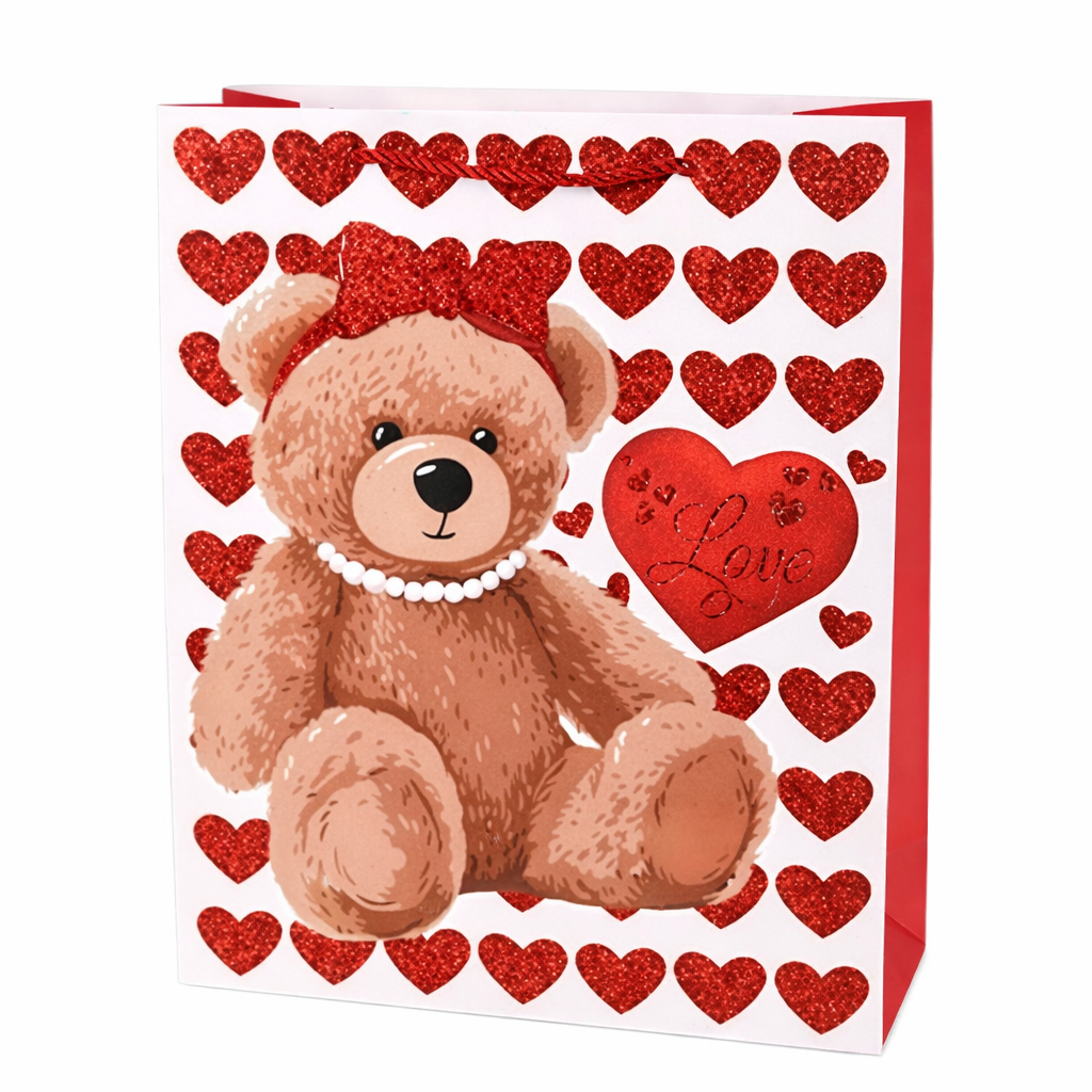 Подарунковий пакет Teddy Love R98089-S 18х24х8,5 см Біло-червоний (35575272)