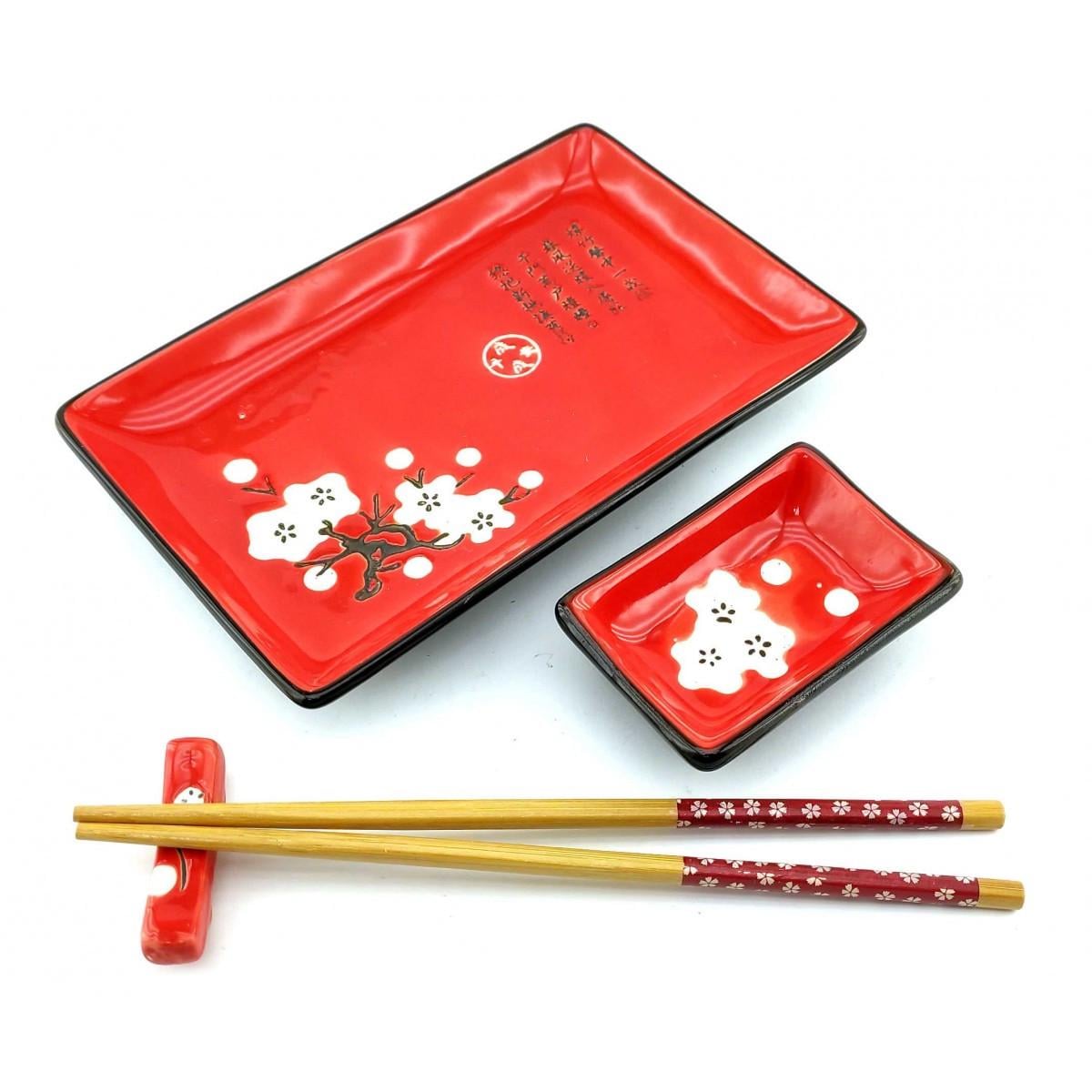 Столові сервізи для суші Білий сакура на 1 персону 28х14 см Червоний (34280C)