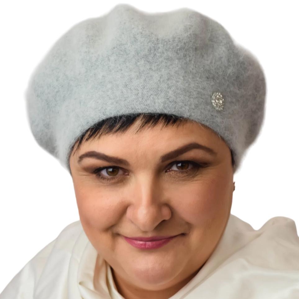 Берет женский Novita Фанни ангоровый на ножке one size Серый меланж